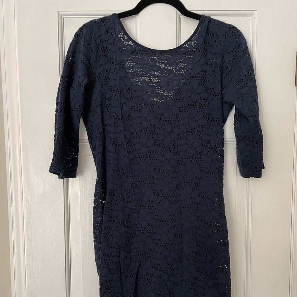Navy 3/4 sleeves lace dress